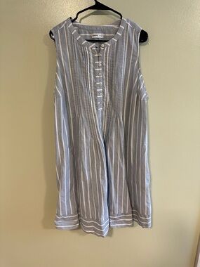 Sonoma Sleeveless Striped Cotton Dress 2X Blue White Pintuck Tunic Dress